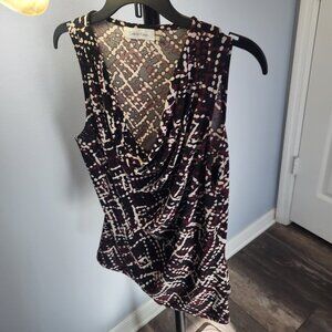 Calvin Klein Burgandy/White/Black Cowl Neckline Blouse